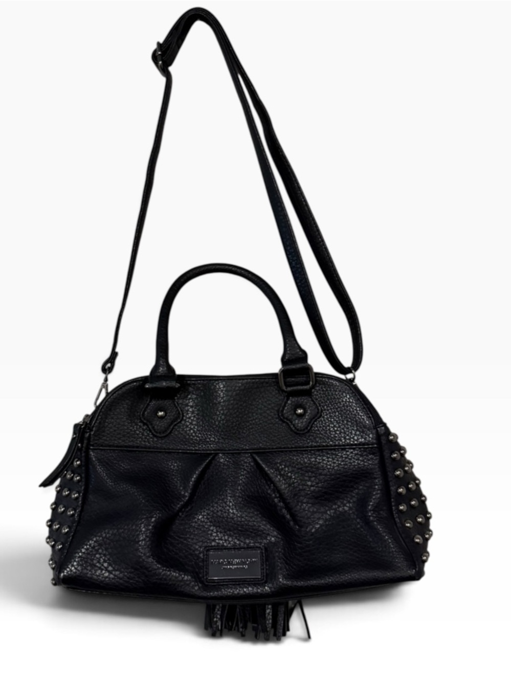 Marc New York Andrew Marc Black Studded Satchel Shoulder / Handbag with Tassels.